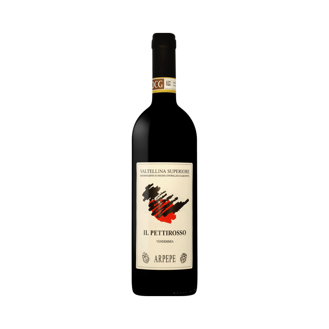 Bottle of Arpepe Il Pettirosso Valtellina Superiore 2021 – elegant alpine Nebbiolo from Valtellina, aged in large oak barrels