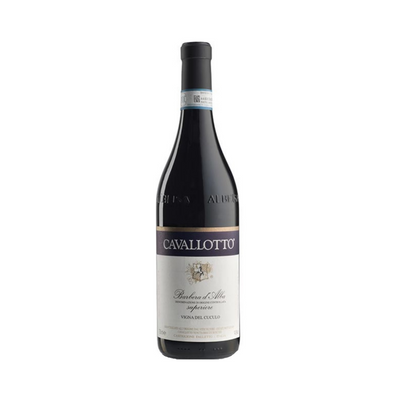 Bottle of Cavallotto Barbera d'Alba Superiore Vigna Cuculo 2022, an organic Barbera from old vines in Bricco Boschis, aged 18 months in large Slavonian oak casks.

