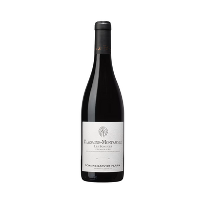 Bottle of Domaine Darviot-Perrin Chassagne-Montrachet 1er Cru Les Bondues 2023 Pinot Noir with elegant ruby hue and floral aromas.