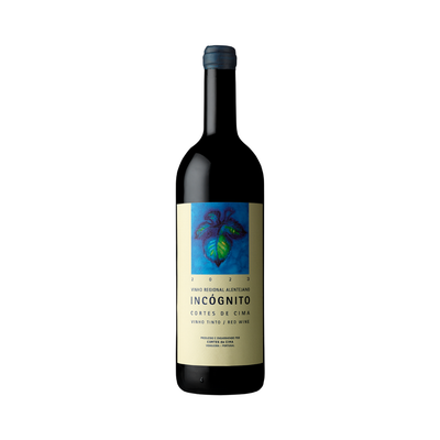 Bottle of Incógnito 2023 by Cortes de Cima – Organic Syrah from Alentejo with wild berries, spice and floral notes, grown on silty limestone soils.
