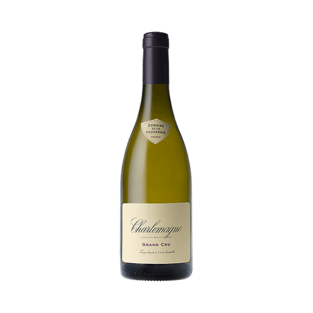 Bottle of Domaine de la Vougeraie Charlemagne Grand Cru 2022, a biodynamic white Burgundy of exceptional finesse and tension.

