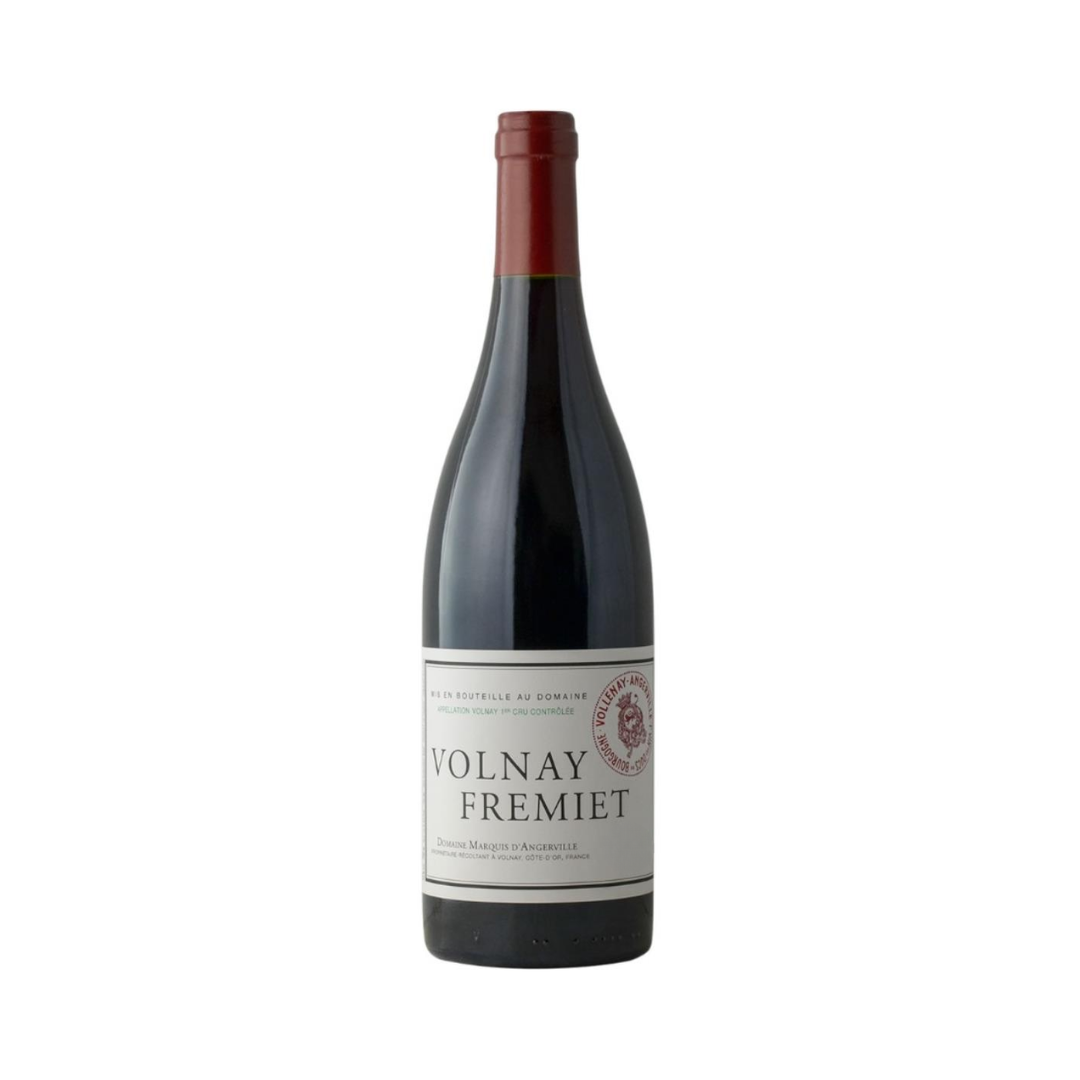 Bottle of Domaine Marquis d’Angerville Volnay 1er Cru Fremiet 2022 – fine red Burgundy from limestone-clay soils, with red fruit and saline finish.

