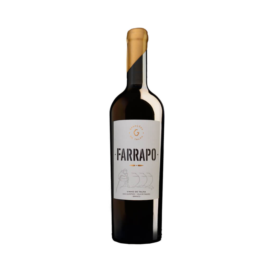 Bottle of Farrapo Branco 2023 – traditional amphora-aged white wine from Vila de Frades, Alentejo, made from old-vine Antão Vaz and native grapes
