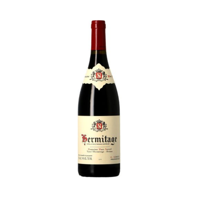 Bottle of Domaine Marc Sorrel Hermitage Rouge 2023, Rhône red wine from granite and clay terroirs of Les Bessards and Les Plantiers, known for its purity, balance, and aging potential.