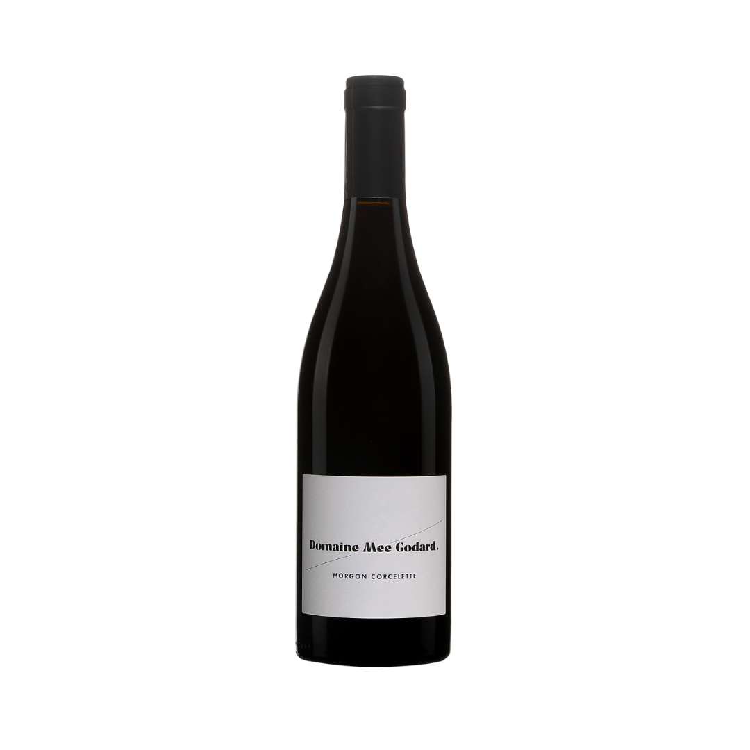 Bottle of Domaine Mee Godard Morgon 'Corcelette' 2022, a structured old-vine Gamay from granite slopes in Morgon, praised by Jancis Robinson with 17.5 points.

