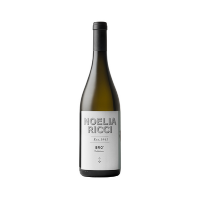 Bottle of Noelia Ricci Bro’ 2024 – organic Trebbiano white wine from Romagna (Predappio), with skin contact, saline texture and vibrant freshness.

