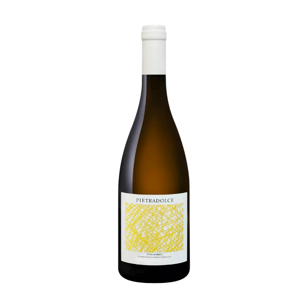 Garrafa do vinho Pietradolce Etna Bianco 2022 da vinícola Pietradolce, branco refinado da Itália com apresentação elegante.