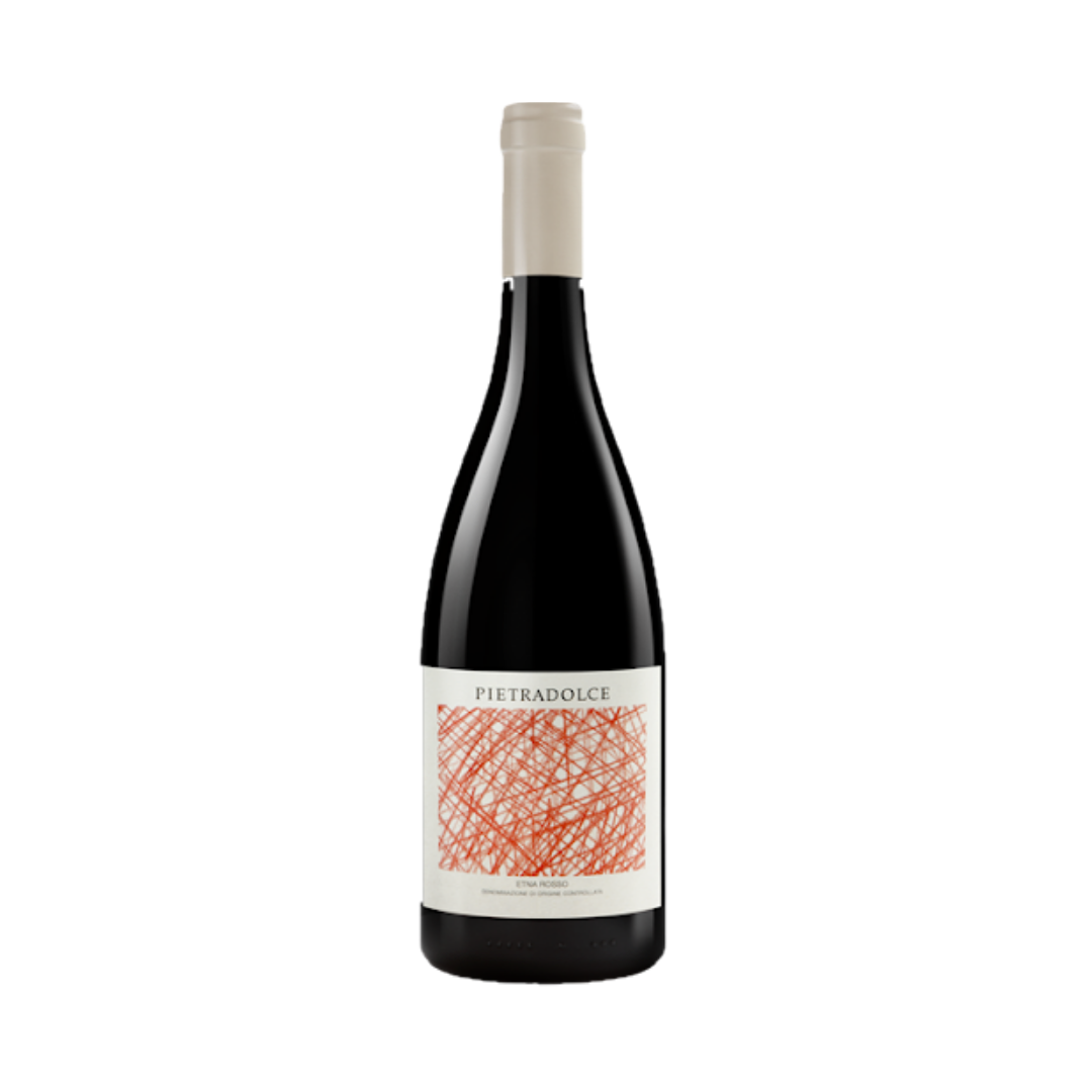 Garrafa do vinho Pietradolce Etna Rosso 2021 da vinícola Pietradolce, tinto refinado da Itália com apresentação elegante.