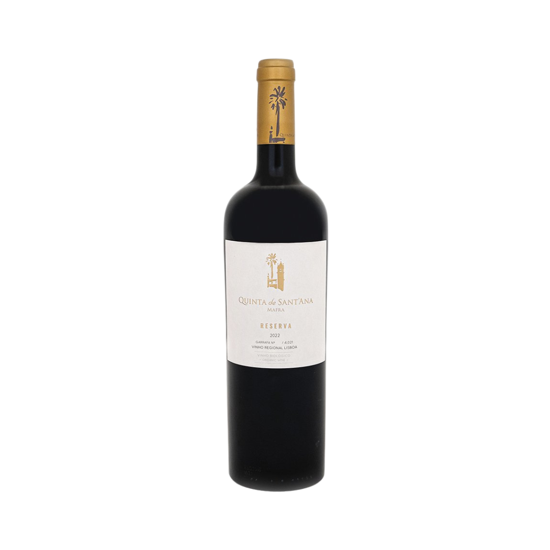 Bottle of Quinta de Sant’Ana Reserva Tinto 2022 – Organic red wine from Lisbon aged 32 months in oak, with red fruits, forest floor and spice notes.