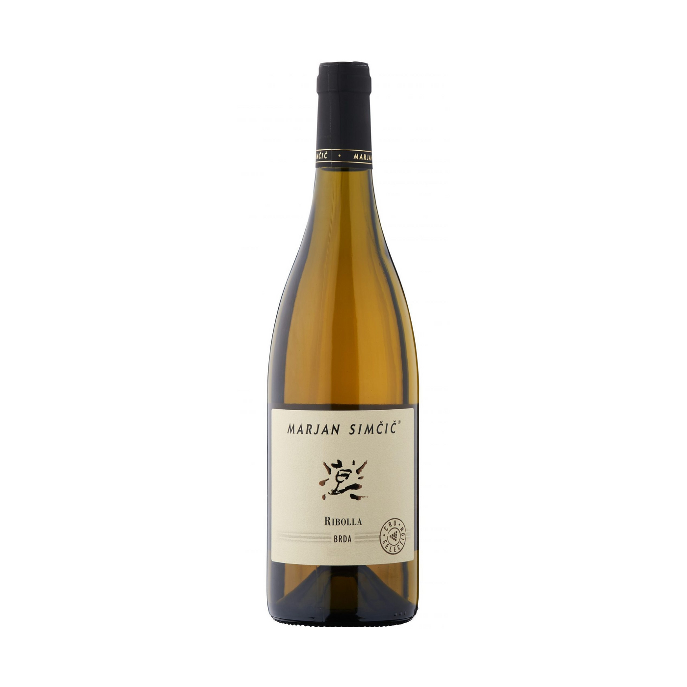 Bottle of Marjan Simcic Ribolla Gialla Cru Selection 2020, a structured white wine from Slovenia made from old vines on opoka soil, with notes of apple, orange zest and spice.

