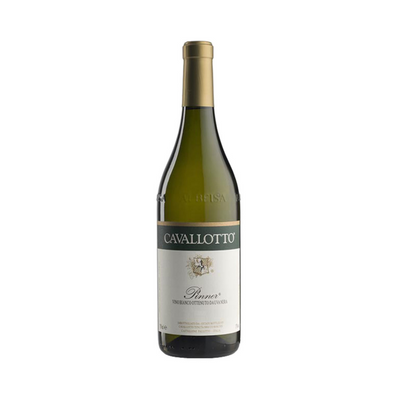 Bottle of Cavallotto Pinner 2022 – A rare white wine made from Pinot Noir grapes, organic certified, aged on lees for 9 months in stainless steel.

