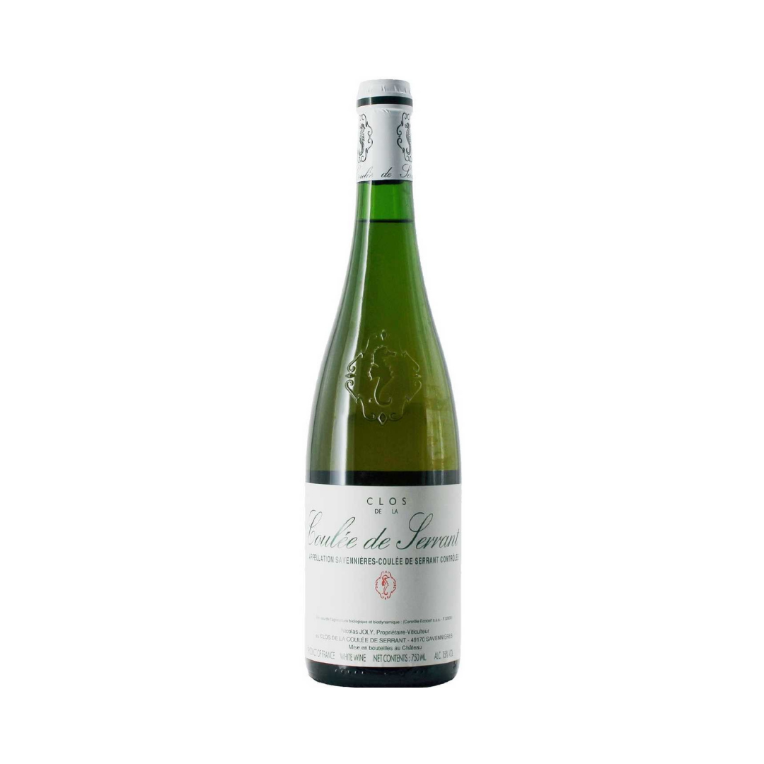 Bottle of Nicolas Joly Coulée de Serrant 2023, a biodynamic Chenin Blanc from one of France’s most iconic monopole vineyards, planted since 1130 on red schist soils in the Loire.

