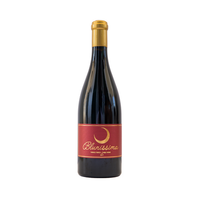 Garrafa de vinho tinto Monte Bluna Bluníssima 2017, da vinícola Monte Bluna, produzido em 750 ml, com visual elegante.