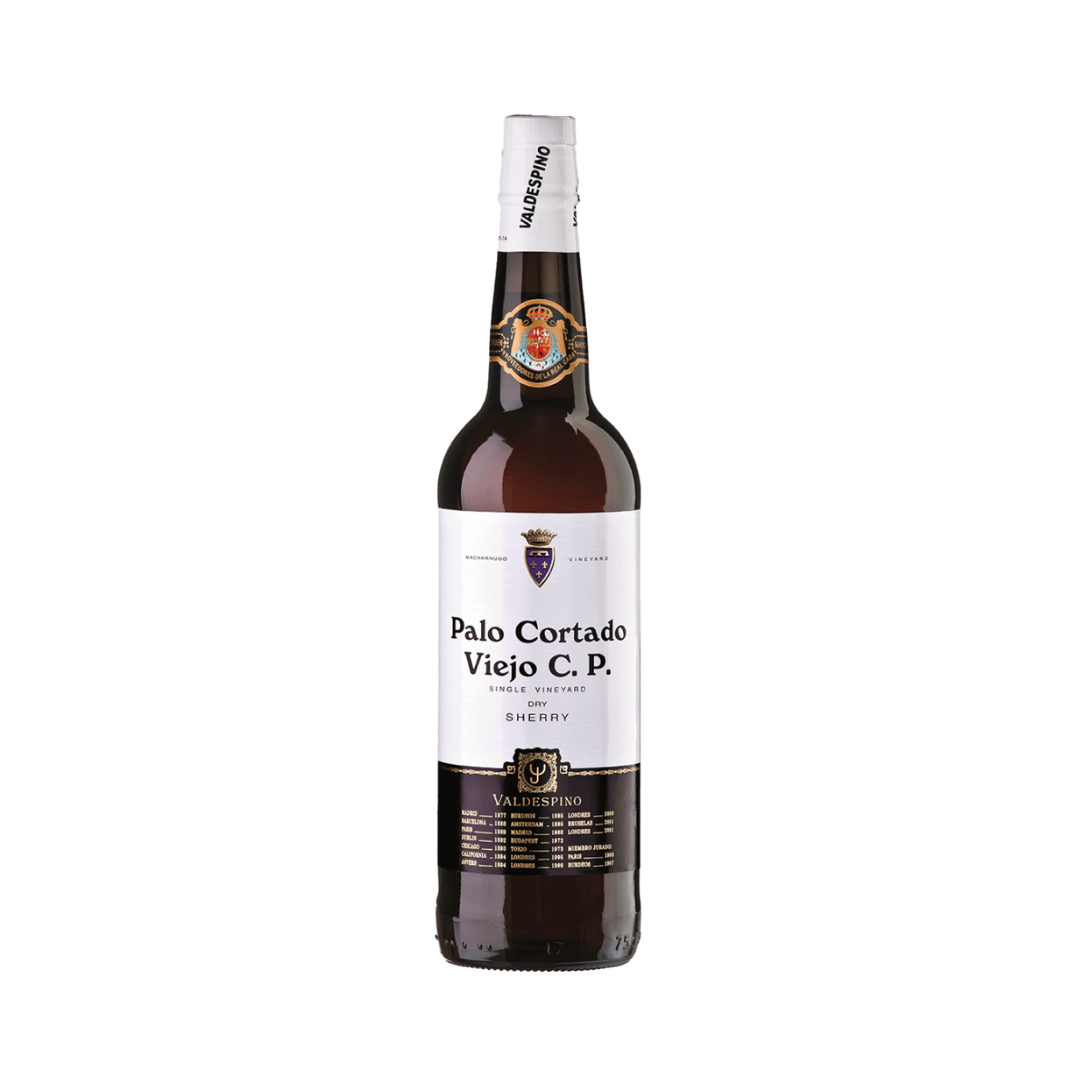 Bottle of Valdespino Viejo C.P. Palo Cortado VOS – An elegant and dry aged sherry from Macharnudo Alto with 25 years of complexity and finesse.


