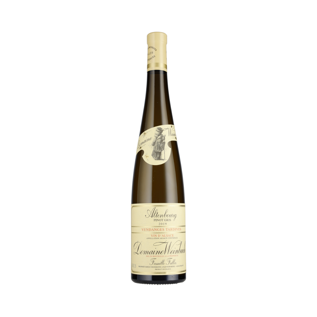 Domaine Weinbach Pinot Gris Altenbourg Vendange Tardive 2019 – Organic late-harvest wine from Alsace with 98 Parker points, rich in finesse and golden fruit character.

